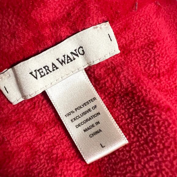 Vera Wang Pajama Shirt Red Floral White Ruffle Trim Long Sleeve Women's Large - Picture 3 of 9